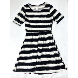 Pretty Young Thing Black White Striped A-Line Dress M Classic Parisian Chic
